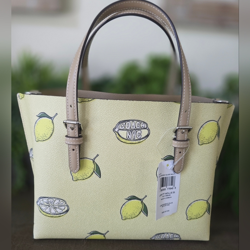 Coach Mollie Tote/Crossbody Lemon Print Coated Canvas With Wristlet-NWT - Picture 6 of 16